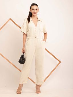 NOBARR - Cream Solid Loose Fit Jumpsuit