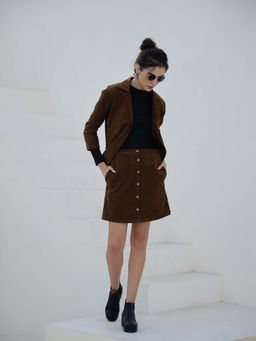 SAY - Brown Solid Regular Fit Jacket and Skirt