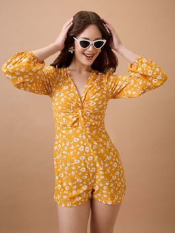 Globus - Yellow Floral Regular Fit Playsuit