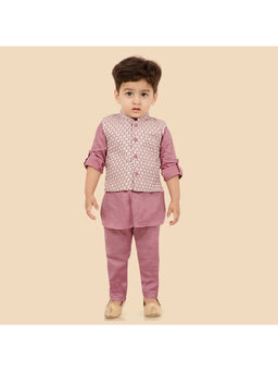 ETHNIKS NEURON - Boys Purple Printed Cotton Kurta with Pyjama & Jacket (Set of 3)