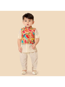 ETHNIKS NEURON - Boys Multi-Color Cotton Silk Kurta with Pyjama & Jacket (Set of 3)