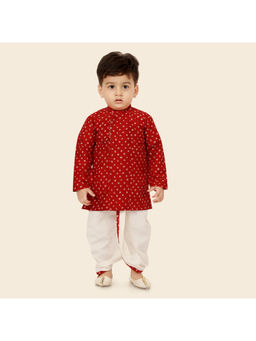 ETHNIKS NEURON - Boys Red Pure Cotton Kurta with Dhoti Pant (Set of 2)
