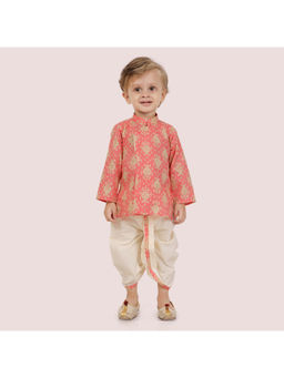 ETHNIKS NEURON - Boys Peach Printed Long Sleeve Kurta with Dhoti Pant (Set of 2)