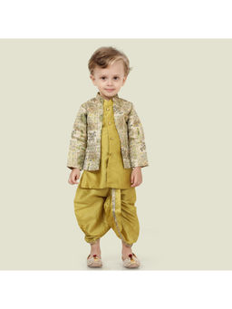 ETHNIKS NEURON - Boys Hreem Printed Sequence Kurta with Dhoti & Jacket (Set of 3)