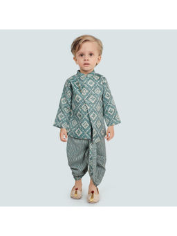 ETHNIKS NEURON - Boys Teal Printed Long Sleeve Kurta with Dhoti Pant (Set of 2)