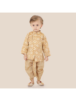ETHNIKS NEURON - Boys Beige Printed Long Sleeve Kurta with Dhoti Pant (Set of 2)