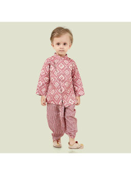 ETHNIKS NEURON - Boys Pink Printed Long Sleeve Kurta with Dhoti Pant (Set of 2)