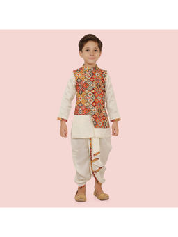 ETHNIKS NEURON - Boys Multi-Color Printed Kurta with Dhoti & Jacket (Set of 3)