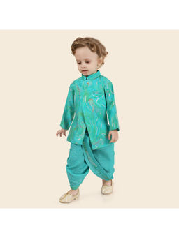 ETHNIKS NEURON - Boys Green Foil Print Loang Sleeve Kurta with Dhoti Pant (Set of 2)