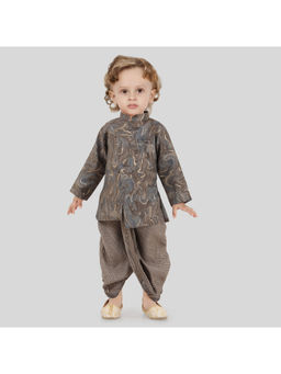 ETHNIKS NEURON - Boys Brown Foil Print Loang Sleeve Kurta with Dhoti Pant (Set of 2)