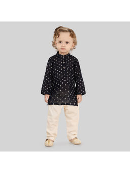 ETHNIKS NEURON - Boys Black Printed Loag Sleeve Kurta with Pyjama (Set of 2)