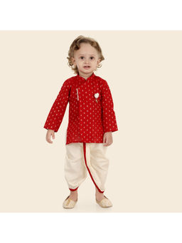 ETHNIKS NEURON - Boys Red Motifs Long Sleeve Kurta with Dhoti Pant (Set of 2)