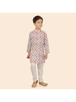 ETHNIKS NEURON - Boys White Printed Long Sleeve Kurta with Pyjama (Set of 2)