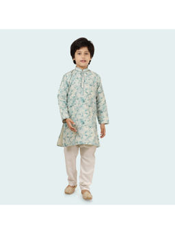 ETHNIKS NEURON - Boys Green Floral Long Sleeve Kurta with Pyjama (Set of 2)