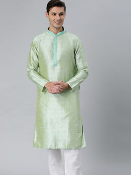 Manthan - Green Art Silk Full Sleeves Solid Kurta