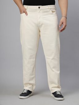 Style Quotient - Men's Plus Size Off White Tapered Fit Jeans