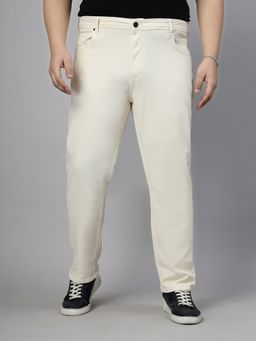 Style Quotient - Men's Plus Size Off White Tapered Fit Jeans