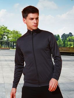 Glito - Men's Polyester Navy Blue Solid High Neck Jacket