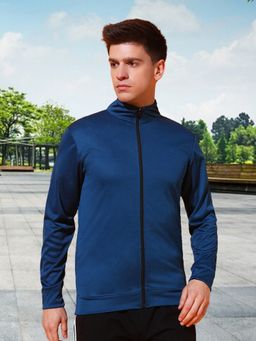 Glito - Men's Polyester Blue Solid High Neck Jacket
