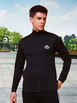 Glito - Men's Polyester Black Solid High Neck Jacket