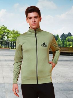 Glito - Men's Polyester Green Solid High Neck Jacket