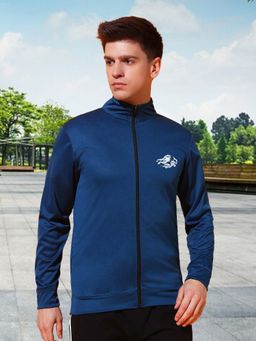 Glito - Men's Polyester Blue Solid High Neck Jacket