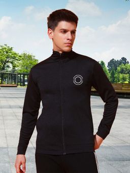 Glito - Men's Polyester Black Solid High Neck Jacket