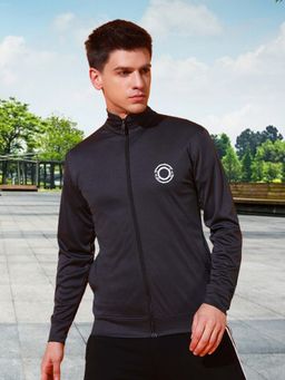 Glito - Men's Polyester Navy Blue Solid High Neck Jacket