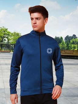 Glito - Men's Polyester Blue Solid High Neck Jacket