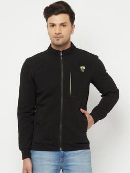 Glito - Men's Polyester Solid High Neck Black Jacket