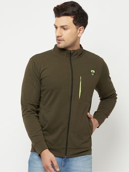 Glito - Men's Polyester Solid High Neck Olive Jacket