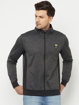 Glito - Men's Polyester Charcoal Solid High Neck Jacket