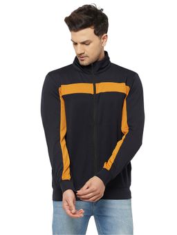 Glito - Men's Polyester Black Colorblock High Neck Jacket