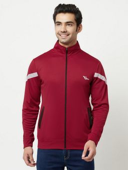 Glito - Men's Polyester Maroon Solid High Neck Jacket