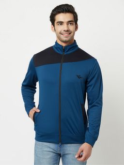 Glito - Men's Polyester Navy Blue Colorblock High Neck Jacket