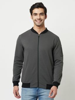 Glito - Men's Polyester Charcoal Solid High Neck Jacket