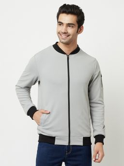 Glito - Men's Polyester Grey Solid Collar Neck Jacket
