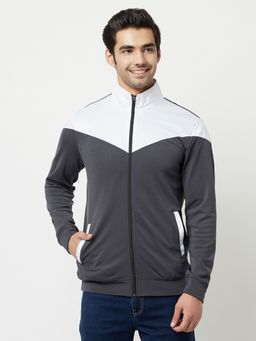 Glito - Men's Polyester Grey Colorblock High Neck Jacket