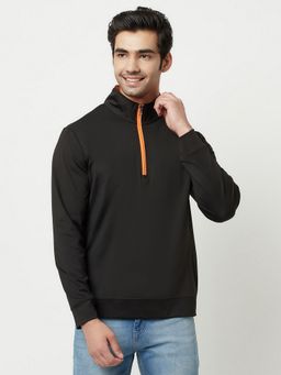 Glito - Men's Polyester Solid High Neck Black Jacket