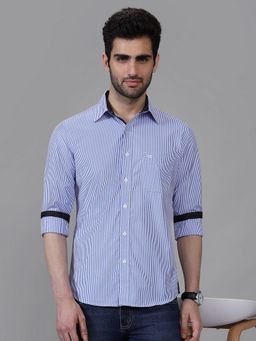 Kenneth Cole - Men's Blue Collar Neck Striped Slim Fit Shirt