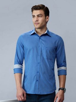 Kenneth Cole - Men's Blue Collar Neck Checks Slim Fit Shirt