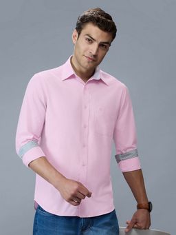 Kenneth Cole - Men's Pink Collar Neck Solid Slim Fit Shirt