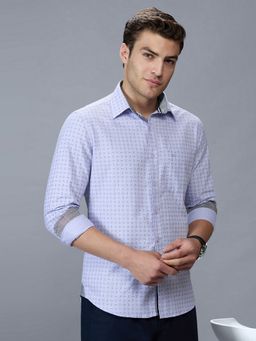 Kenneth Cole - Men's Lavender Collar Neck Geometric Slim Fit Shirt