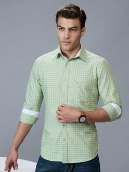 Kenneth Cole - Men's Green Collar Neck Geometric Slim Fit Shirt
