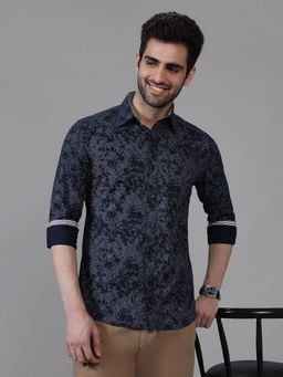 Kenneth Cole - Men's Blue Collar Neck Geometric Slim Fit Shirt