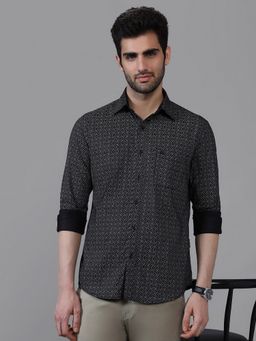 Kenneth Cole - Men's Black Collar Neck Abstract Slim Fit Shirt