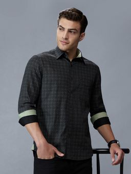 Kenneth Cole - Men's Black Collar Neck Geometric Slim Fit Shirt