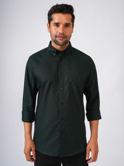 Perch - Men's Green Cotton Collar Neck Solid Slim Shirt