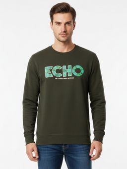 Parcel Yard - Olive Crew Neck Typography Full Sleeves Sweatshirt