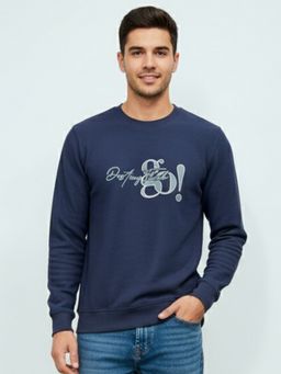 Parcel Yard - Navy Blue Crew Neck Typography Full Sleeves Sweatshirt